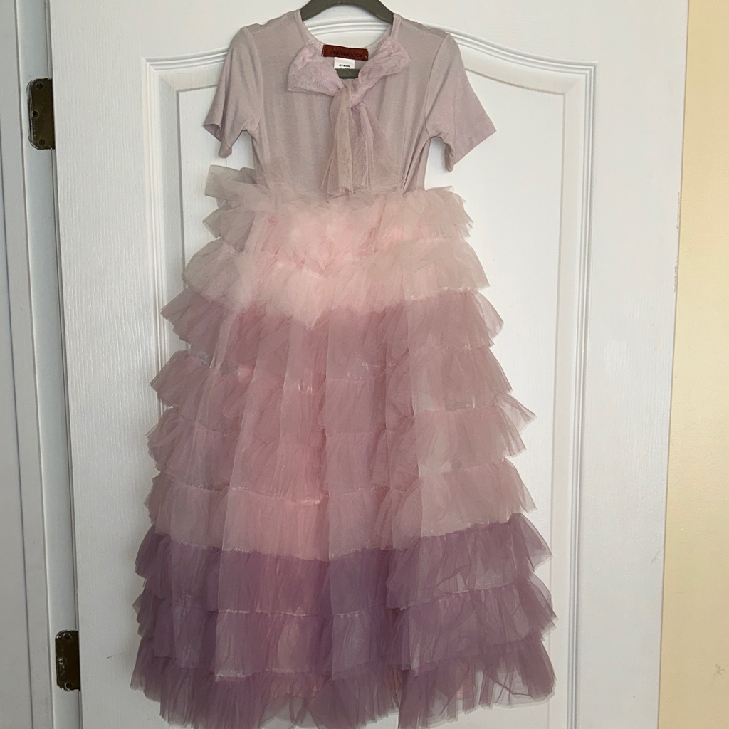 Elegant Pink And Purple Layered Kids Formal Dress. For Wedding Or Party